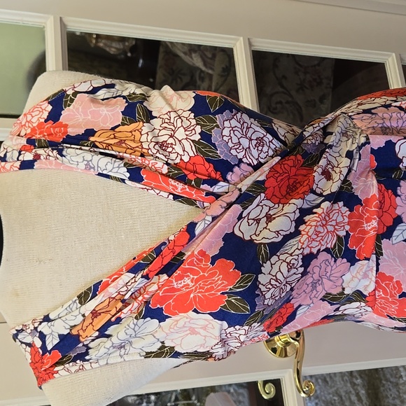 41 Hawthorn Coral Pink Navy Sleeveless Midi Dress Vneck Faux Wrap Lined M EUC - Picture 2 of 7